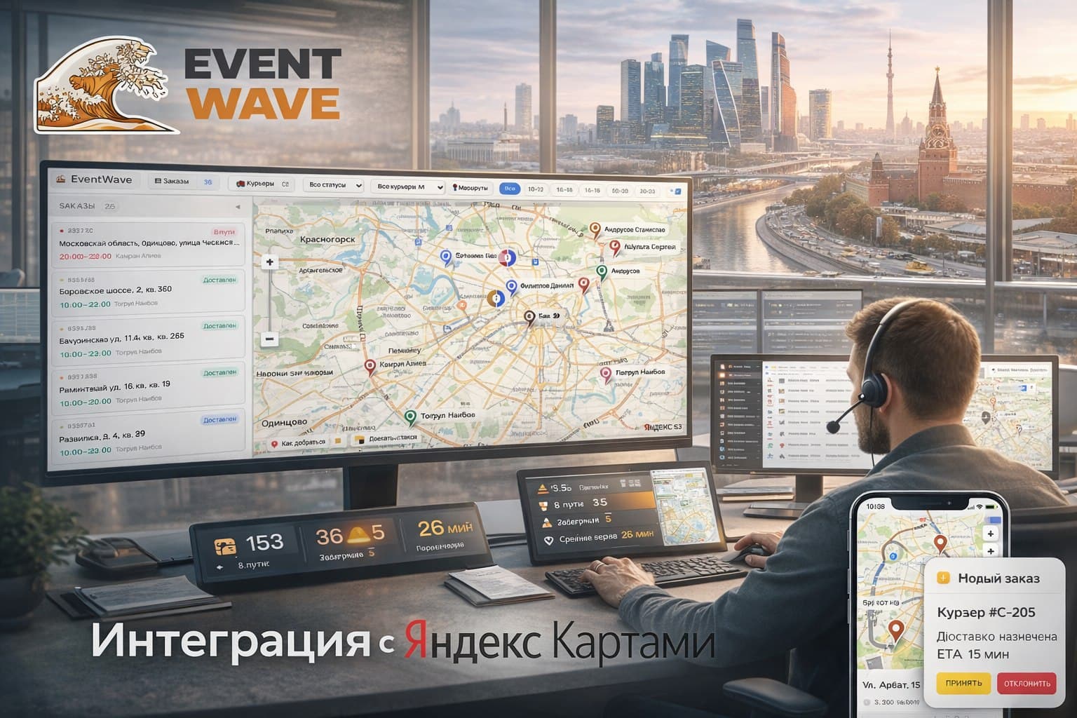 Event Wave — интерфейс системы диспетчеризации курьеров